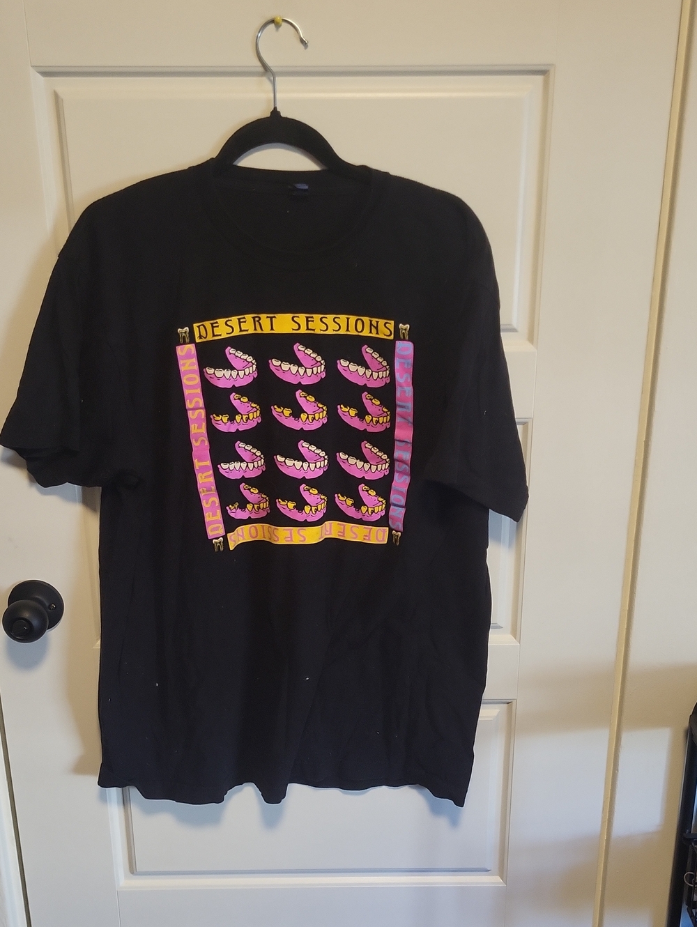 Hanes Black Tee with Pink and Yellow Graphic